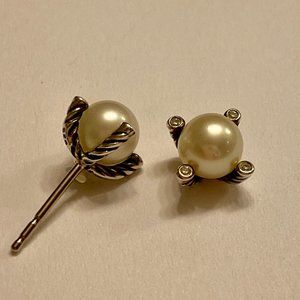 David Yurman Pearl Earrings with Diamonds